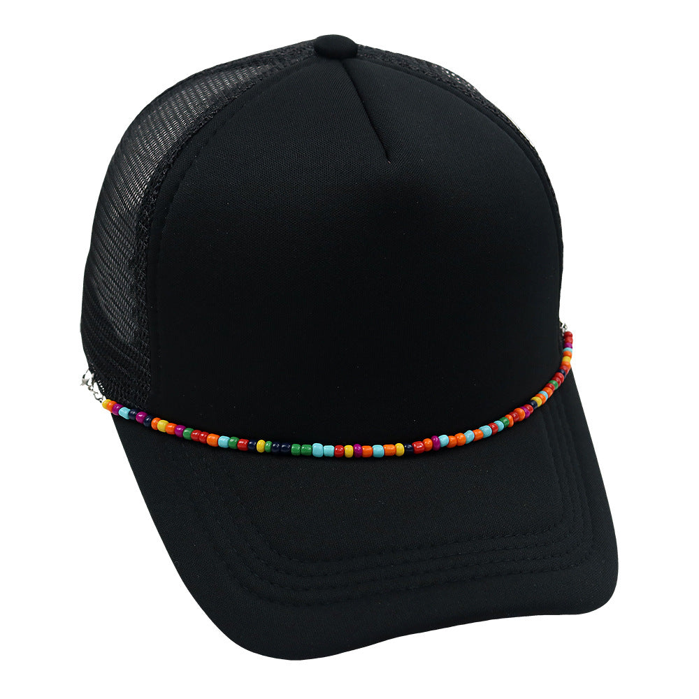 Multicolor Beaded Band Black Trucker Hat