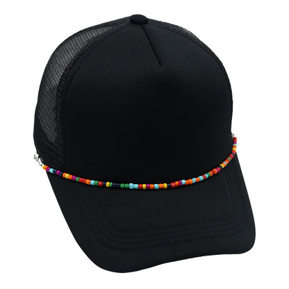 Multicolor Beaded Band Black Trucker Hat