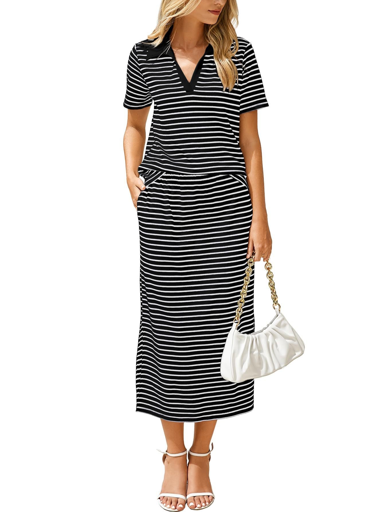 Maritime Stripe Polo and Maxi Skirt Co-Ord Set