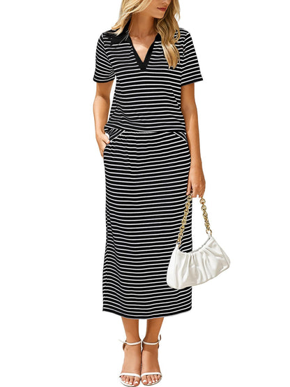 Maritime Stripe Polo and Maxi Skirt Co-Ord Set