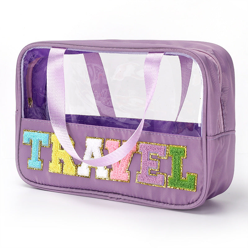 Travel Patch Clear PVC And PU leather Makeup Toiletry Storage Bag