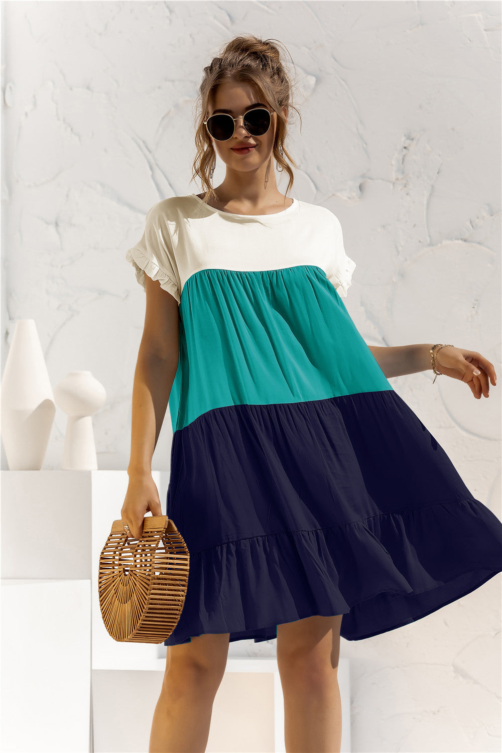 Color Block Pleated Oversized Dress-10 Colors