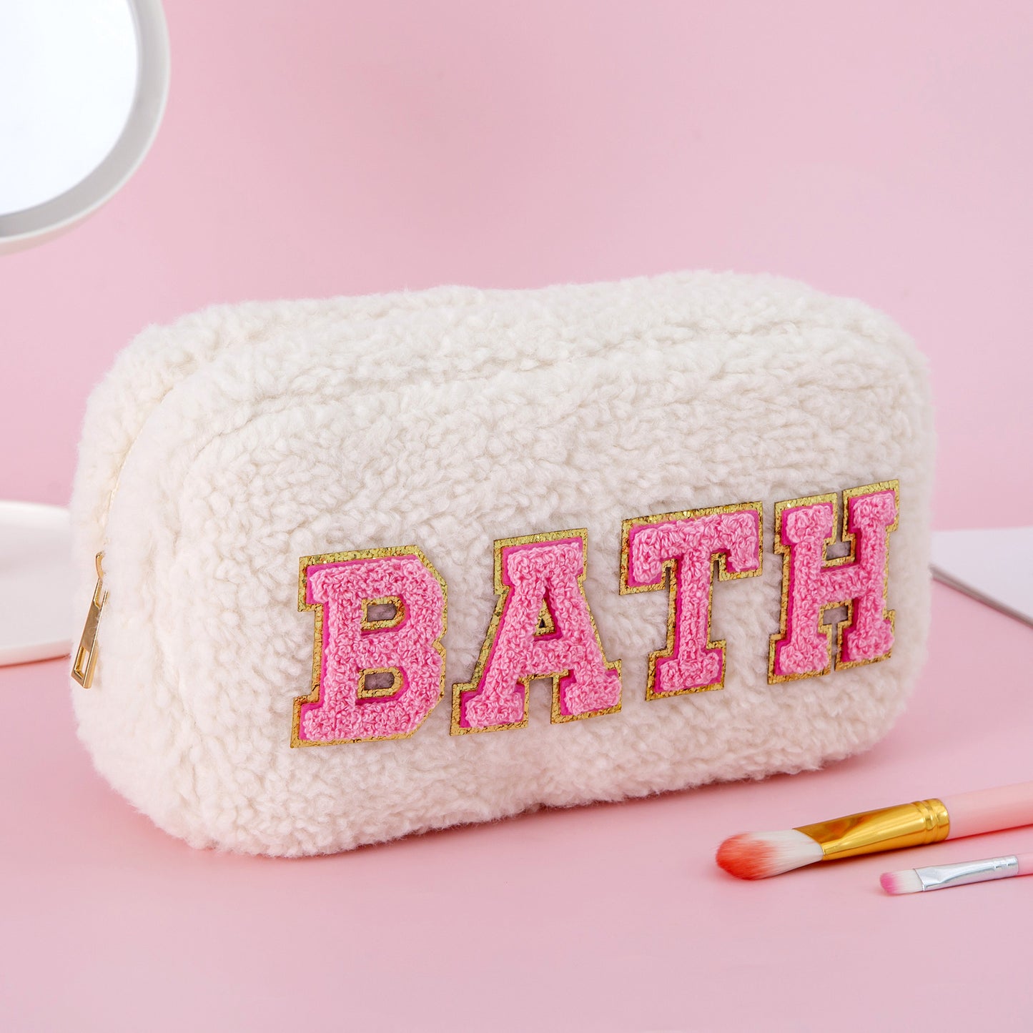 Plush Chenille Letter Cosmetic Bag