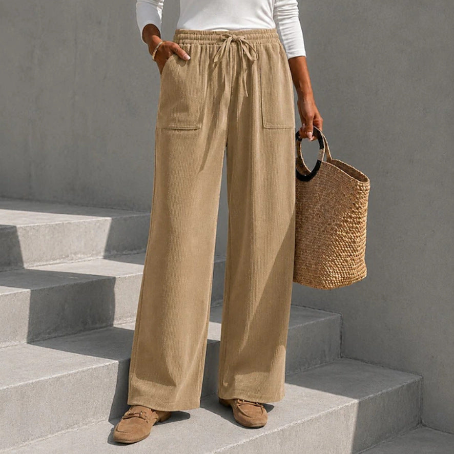 Women's High-Waisted Corduroy Wide-Leg Pants