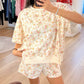 Floral Print Short Sleeve Elastic Waist Pocket Two Piece Set