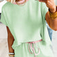 Cream Soft Ribbed Color Block Trim Casual Short Set