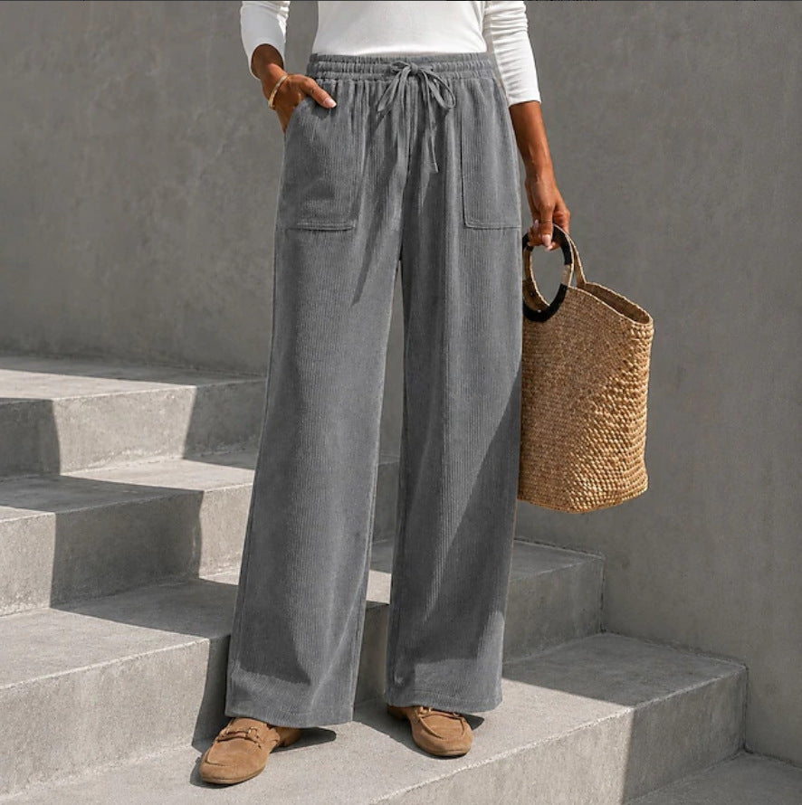 Women's High-Waisted Corduroy Wide-Leg Pants