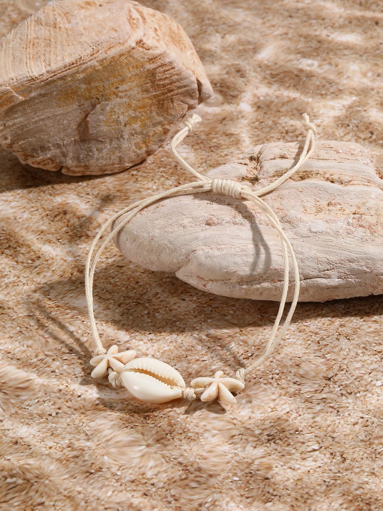 Marine Style Starfish Shell Turquoise Shell Beaded Chain Stretch Bracelets