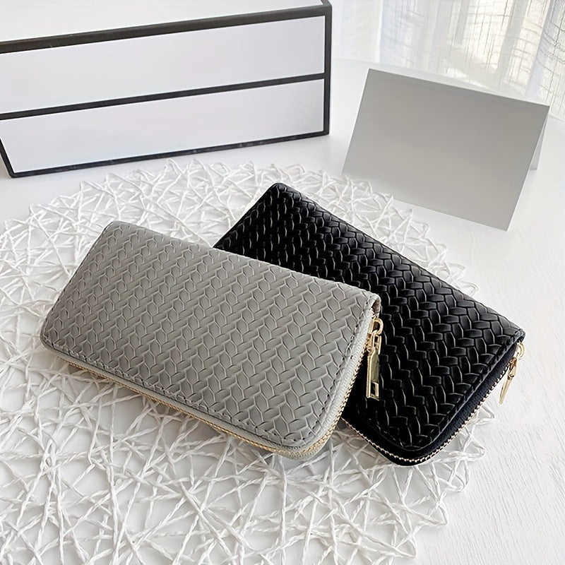 Vagan Leather Woven Zip-Around Clutch Wallet