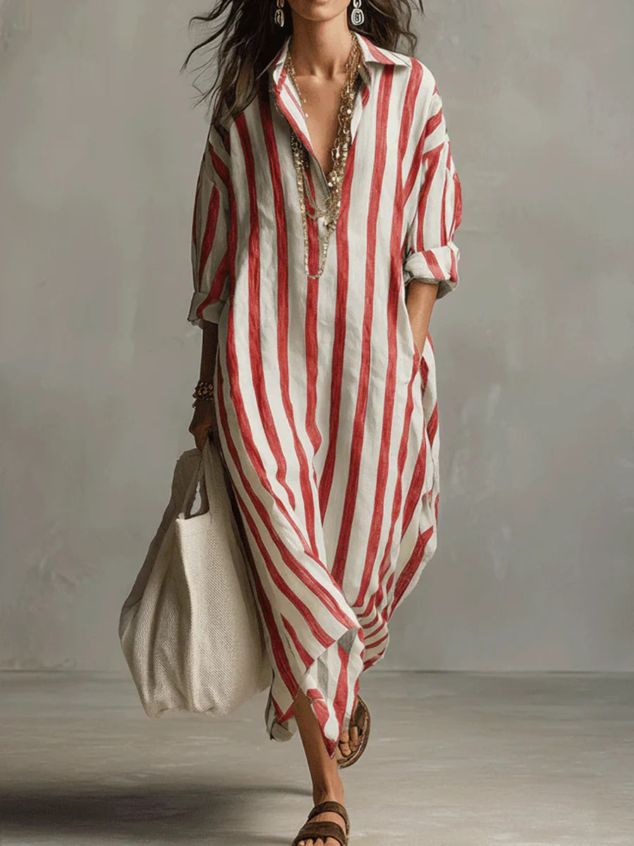 Stylish Long Striped Cardigan-Style Dress for Women