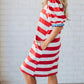 Contrast Trim Round Neck Short Puff Sleeve Shift Mini Dress