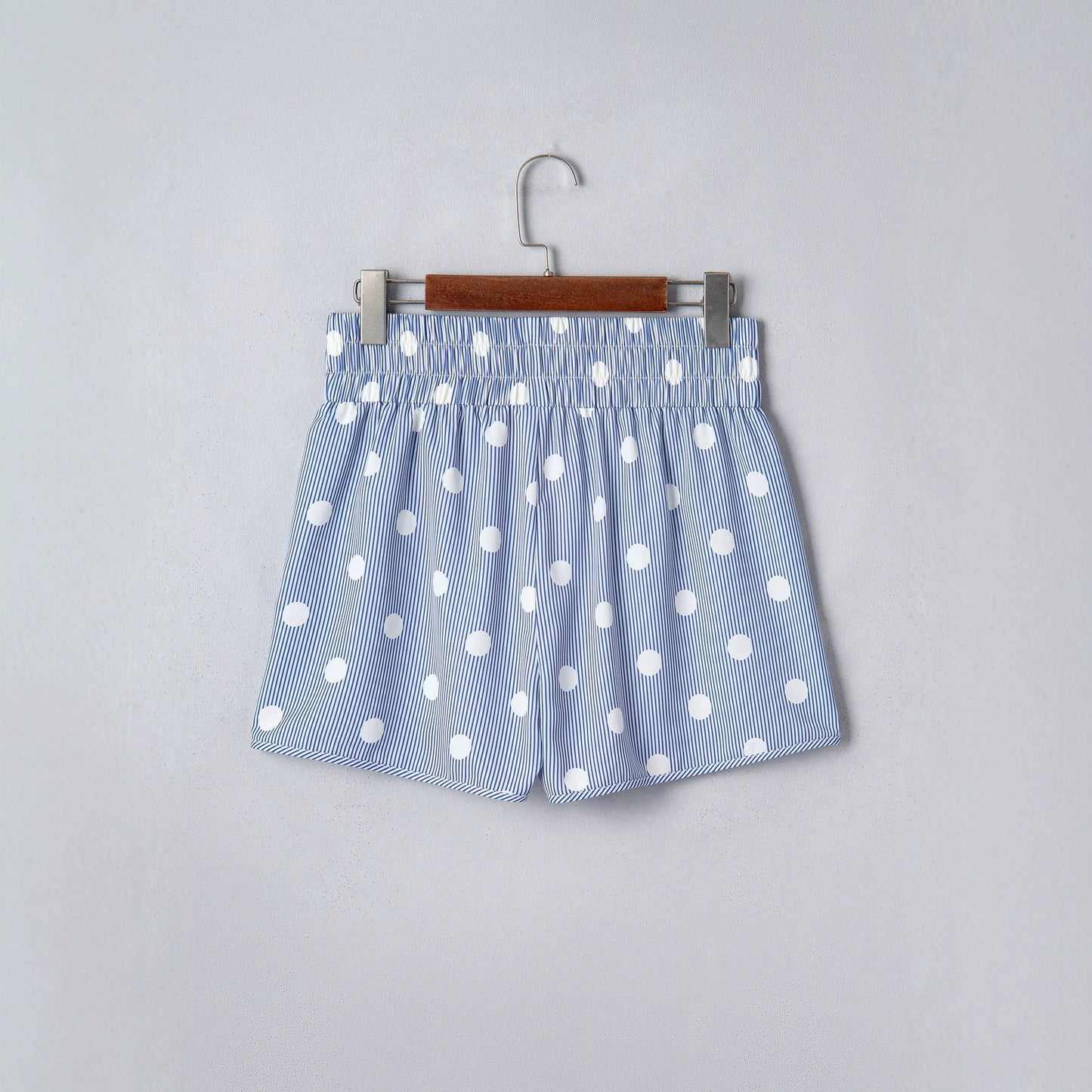 Polka Dot Print Shirred High Waist Casual Shorts