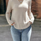 Ribbed Brushed Lace Long-sleeve Top