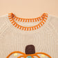 Parchment Floral Embroidery Pumpkin Long Sleeve Round Neck Sweater