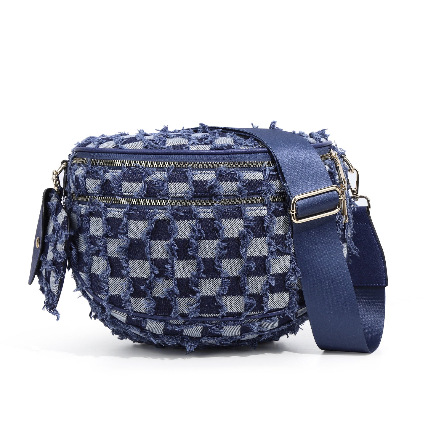 Checkered Crossbody Bag with Detachable Pouch