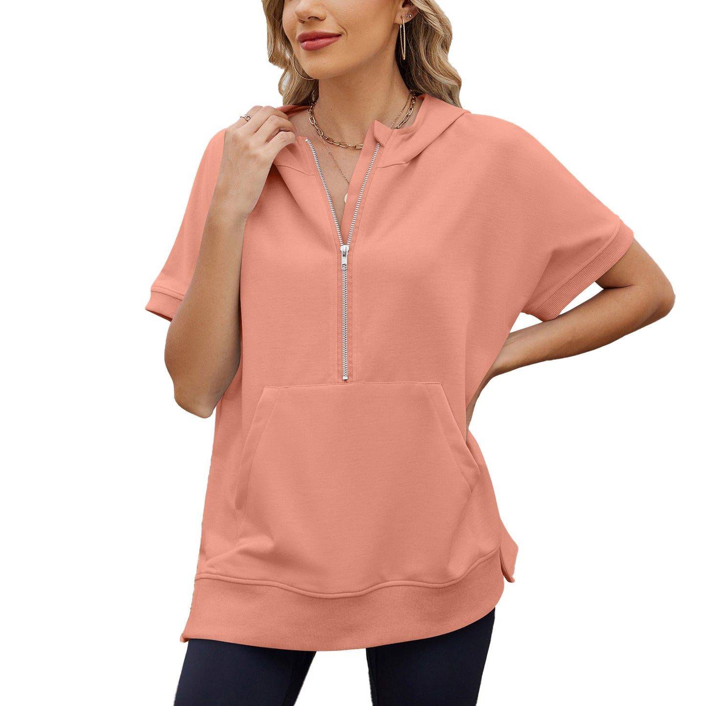 Zipper Pocket Thin Hoodie T-Shirt