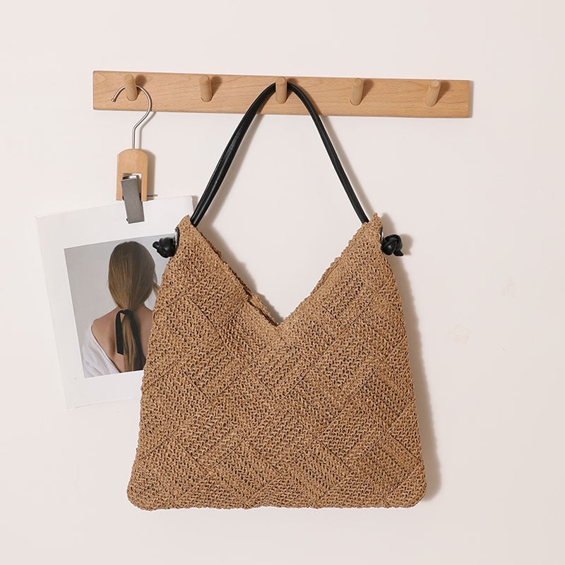 Geometric Woven Straw Beach Bag