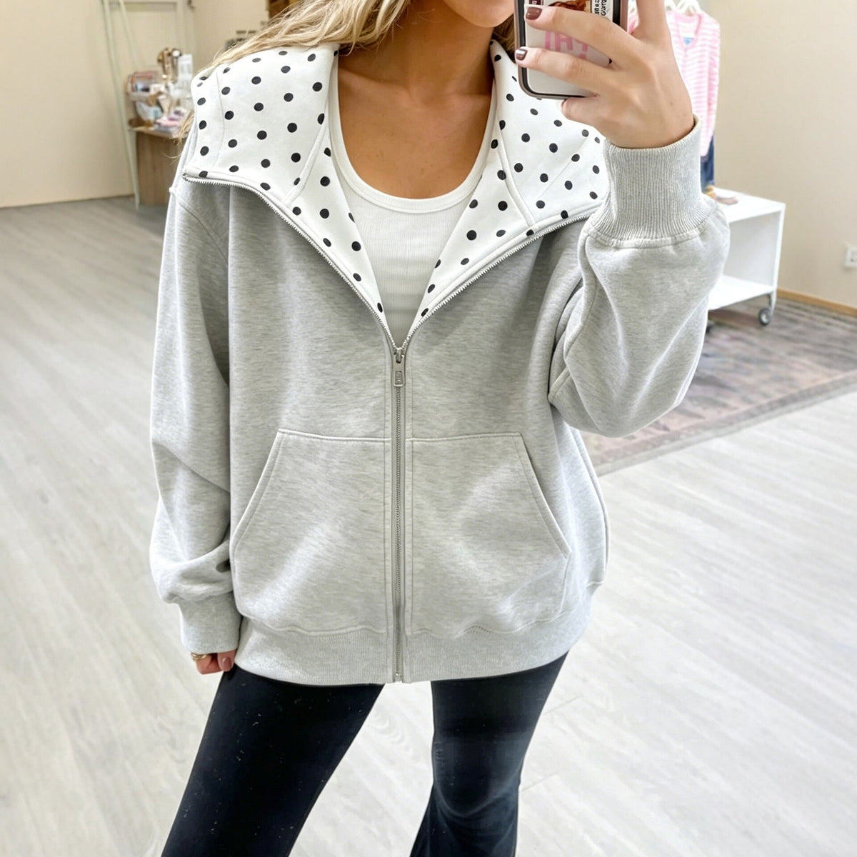 The Olivia Polka Dot Zip-Up