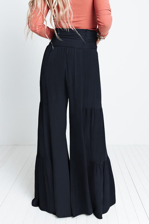 Boho Strappy Elastic Waist Wide Leg Pants