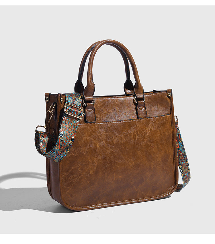 Vagan Leather Shoulder Bag with Adjustable Geometric Strap