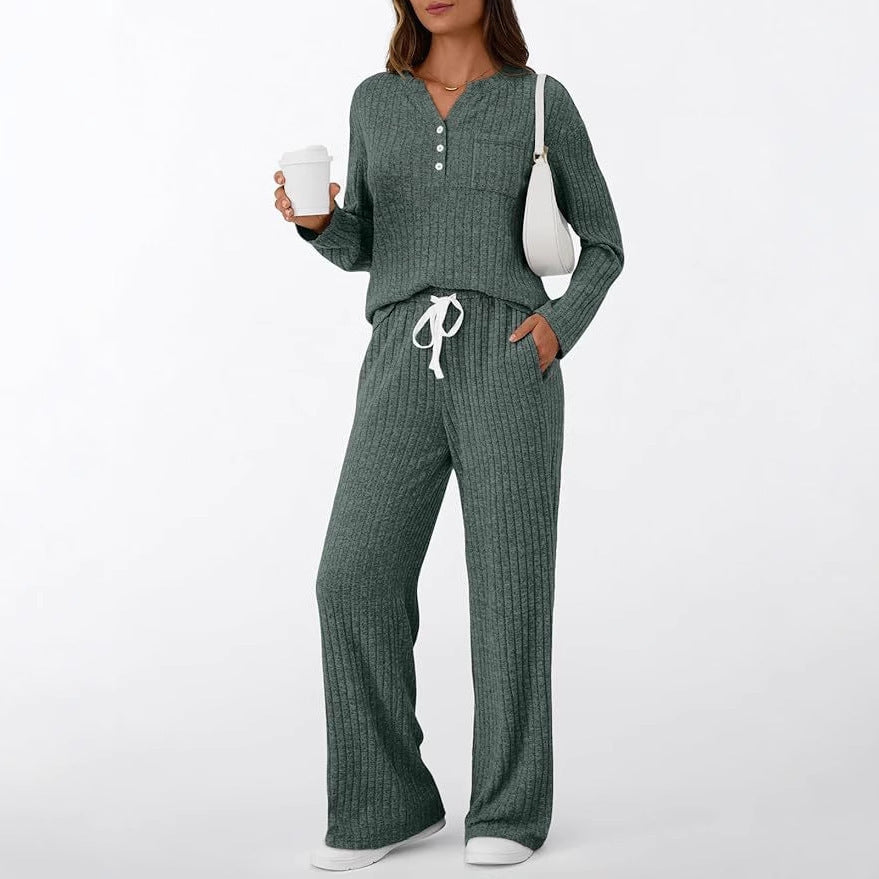 V-neck Outerwear Two-piece Pajamas for Women