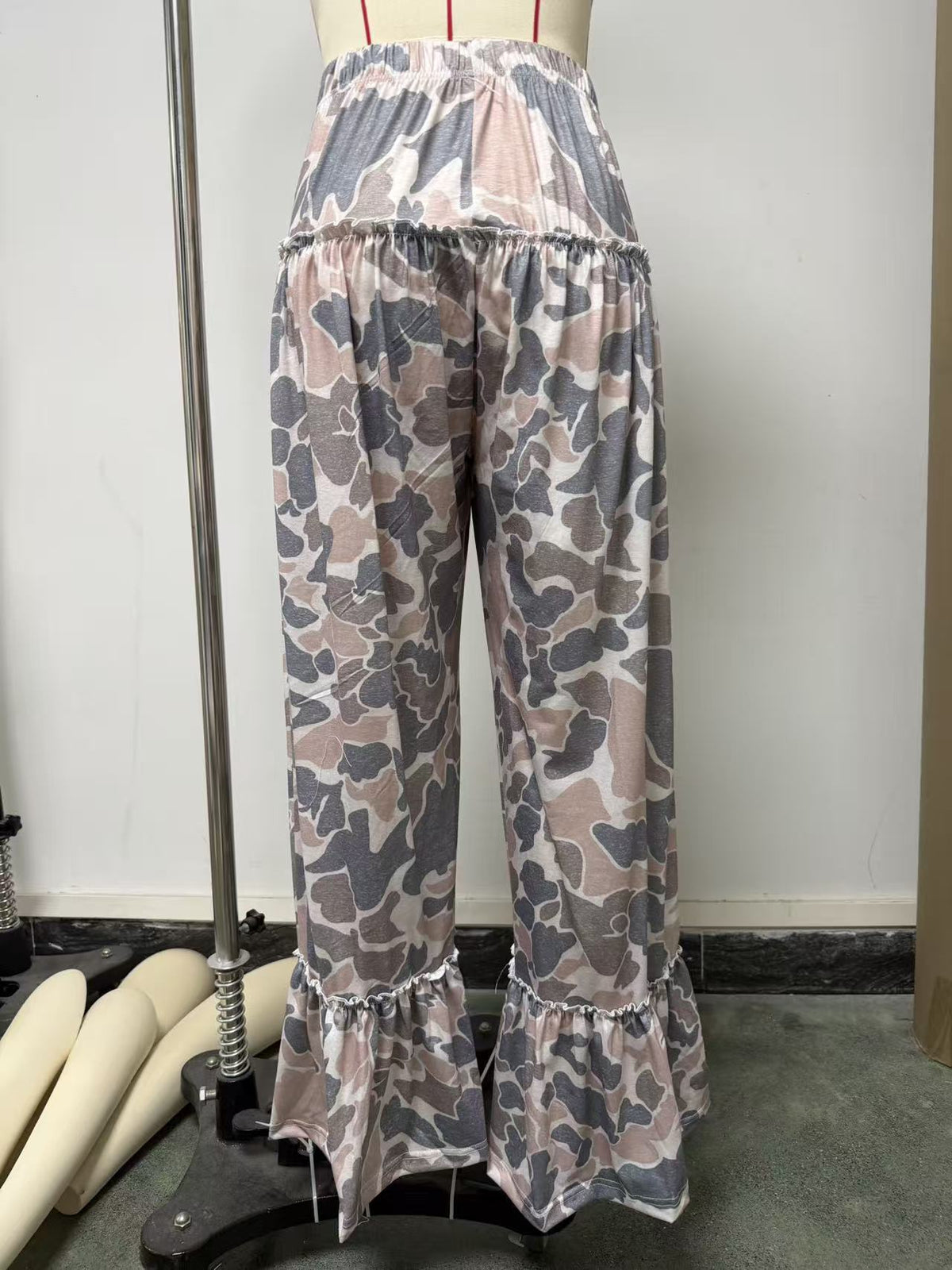 Camo Print Wide Leg Casual Pants