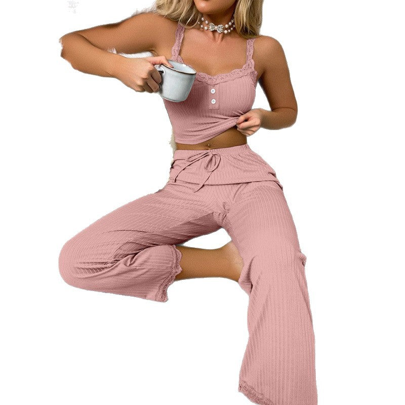Suspender Trousers Set Thin Pajamas Can Be Worn As Home Clothes