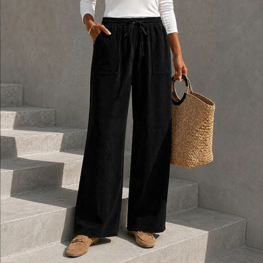 Women's High-Waisted Corduroy Wide-Leg Pants