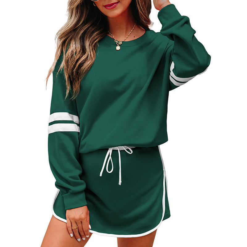 Varsity Stripe Detail Drop Shoulder Pullover Mini Skort Set