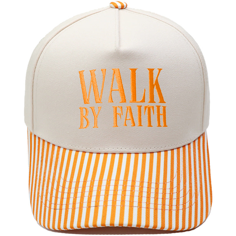 "Walk by Faith" Embroidered Retro Color-Block Trucker Hat