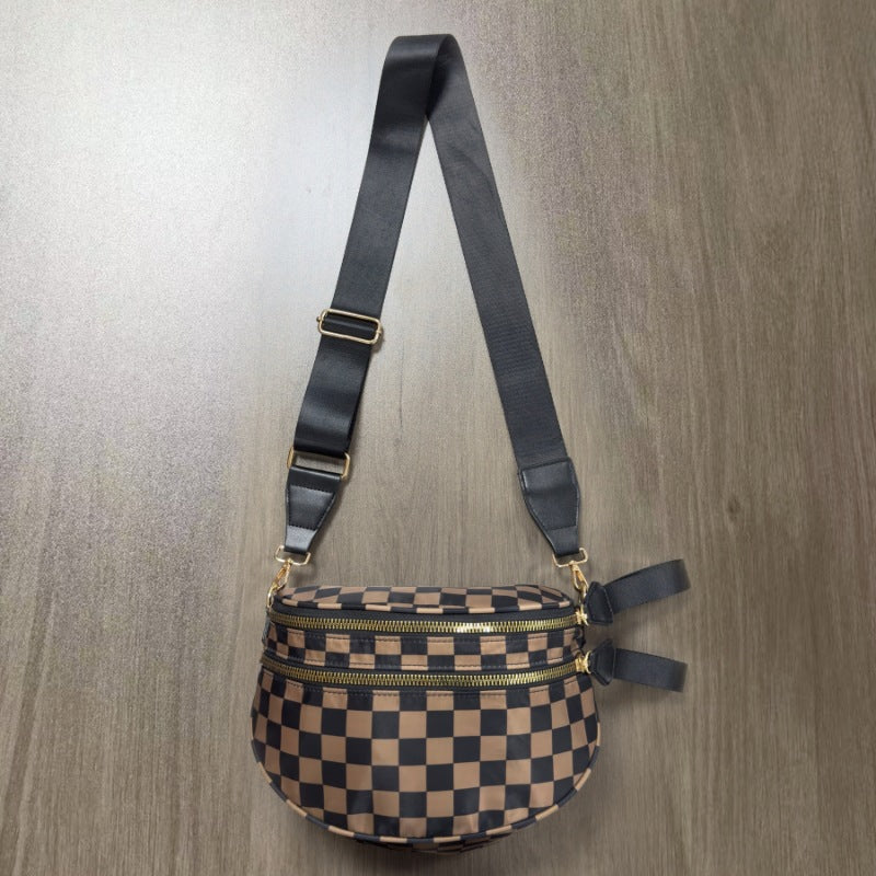 Checkered Crossbody Bag with Detachable Pouch