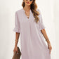 Notched Neck Flounce Sleeve Tunic Dress