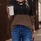 V-Neck Color Block Long Sleeve Top