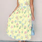 Wildflower Bloom Contrast Trim Self-tie Straps High Waist Midi Dress