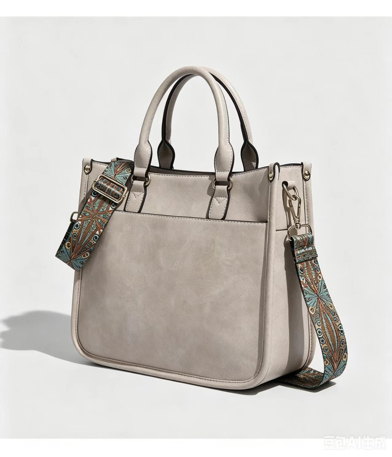 Vagan Leather Shoulder Bag with Adjustable Geometric Strap