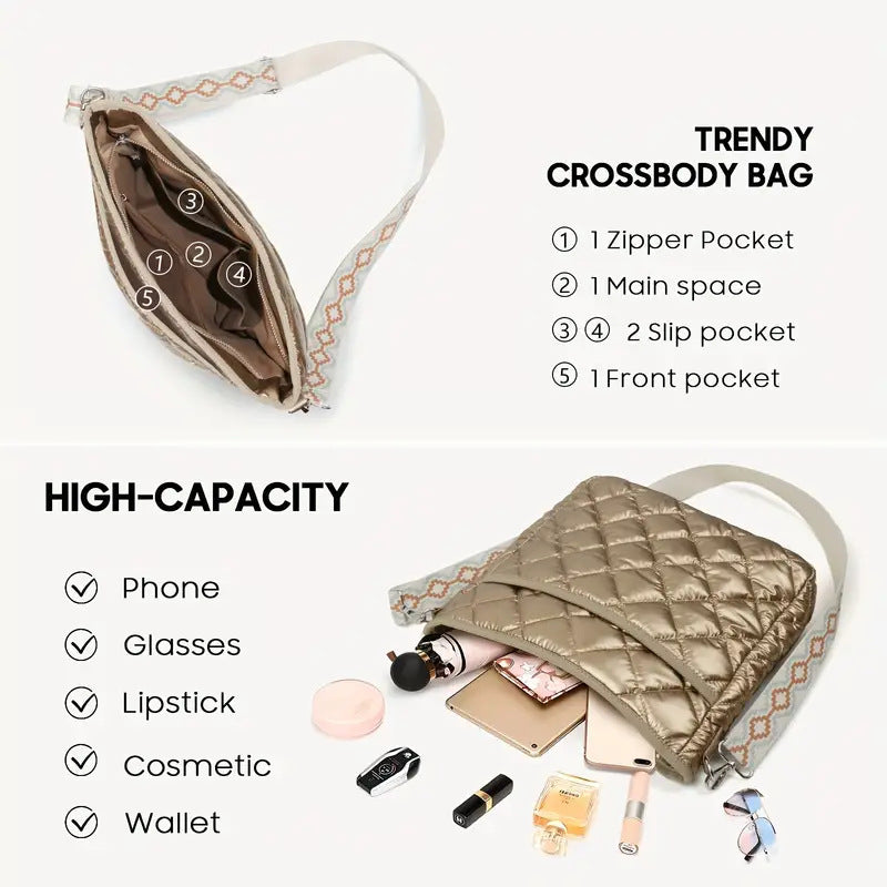 Women's Silk Cotton Down Jacket Waterproof Messenger Bag Shoulder Bag（moq3）