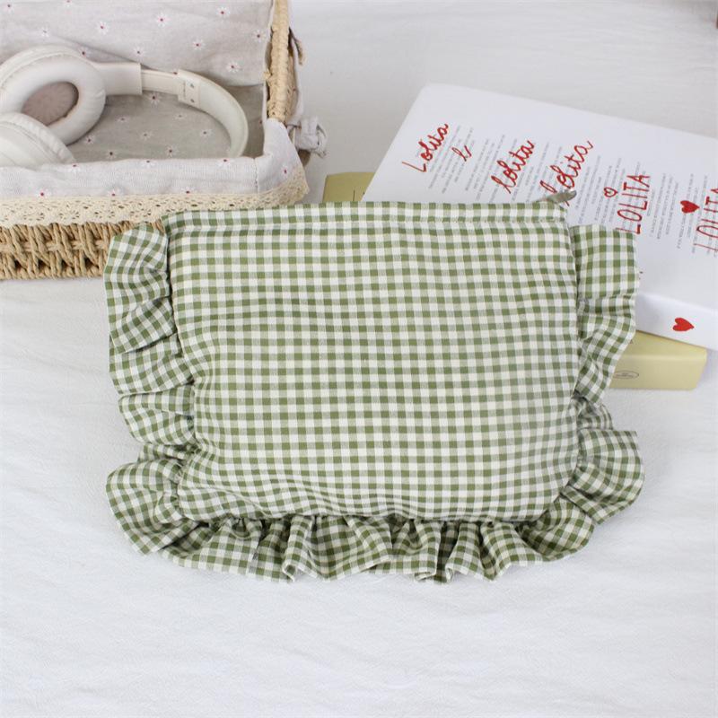 Customizable Text Floral & Plaid Zippered Makeup Bag