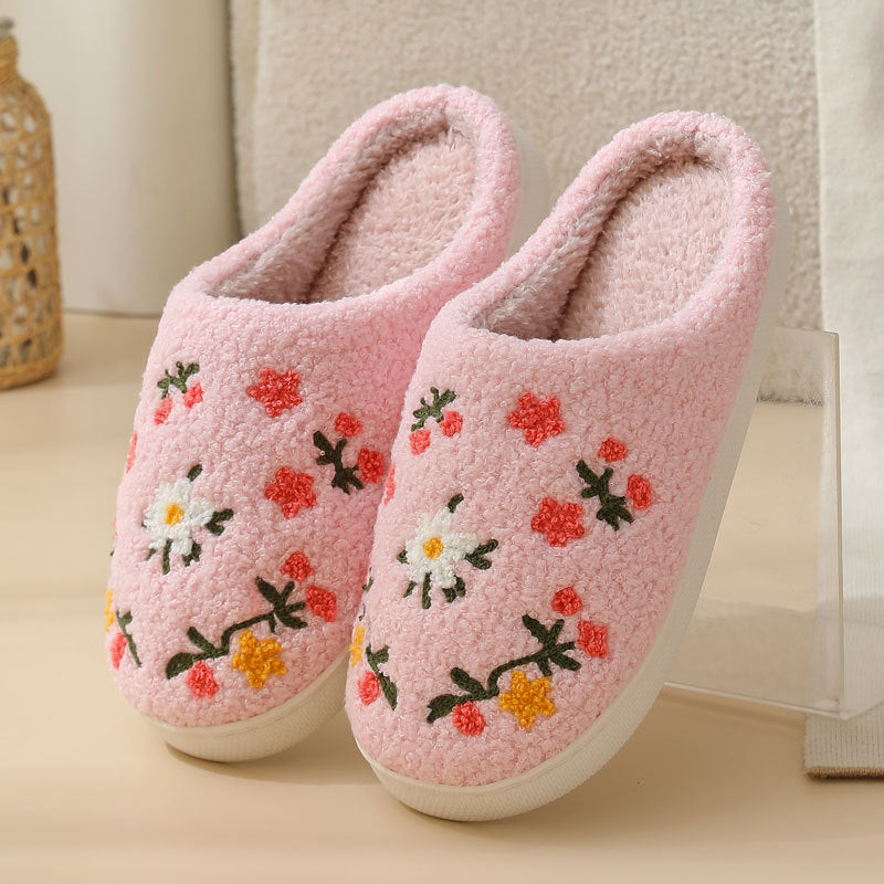 Cute Flowers Plush House Slippers