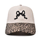 Leopard Print Canvas Hat with Embroidery Bow