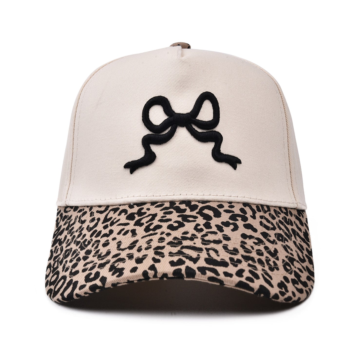 Leopard Print Canvas Hat with Embroidery Bow
