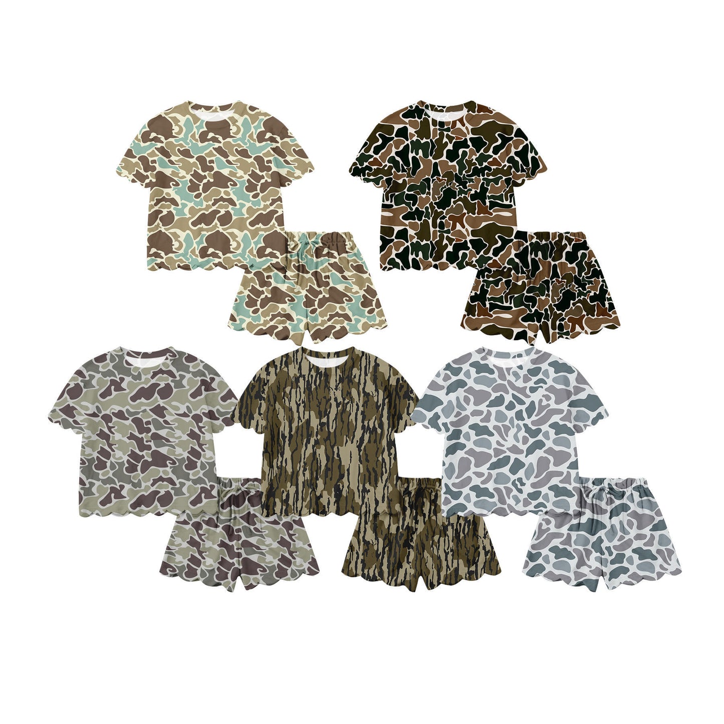 Kid's Camo T-Shirt & Scalloped Shorts Two-Piece Lounge Set