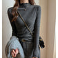 Ribbed Knit Lettuce Trim Long Sleeve Mock Neck Top