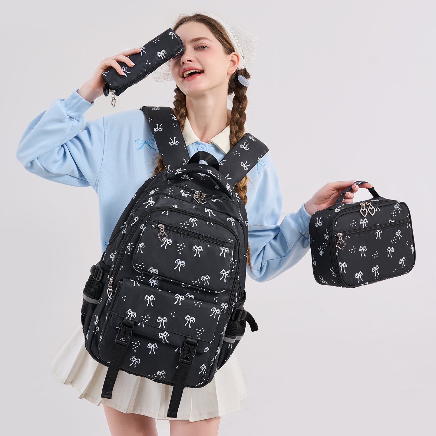 School Backpack Set Casual Daypack with Lunch Tote Bag and Pencil Bag