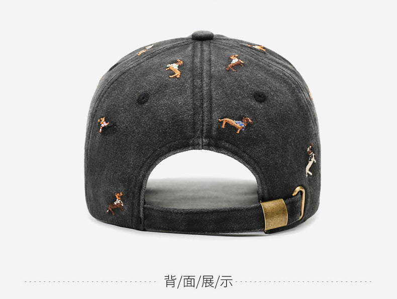 Vintage Distressed Baseball Cap with Puppy Embroidery