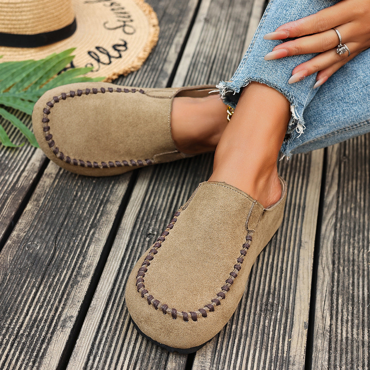 Suede Moccasin Slip-On Mule Clogs