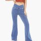 High Waisted Crossover Pocket Flare Jeans