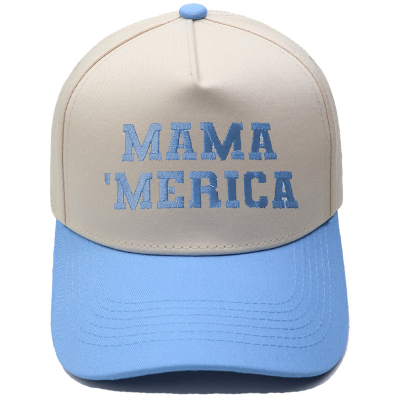 Embroidered "MAMA MERICA" Trucker Hat – Color-Block Structured Baseball Cap