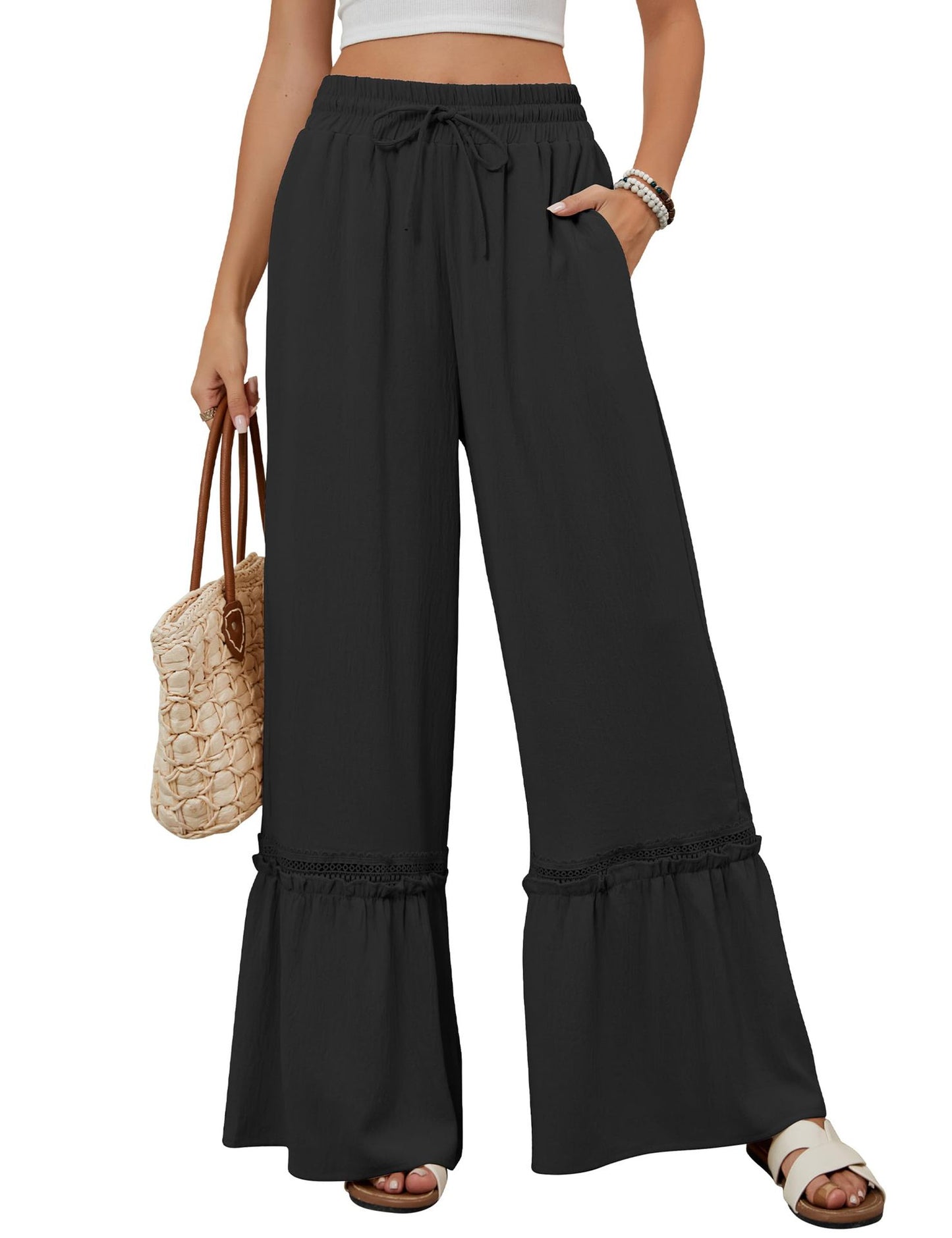 Women's Drawstring Wide-Leg Trousers
