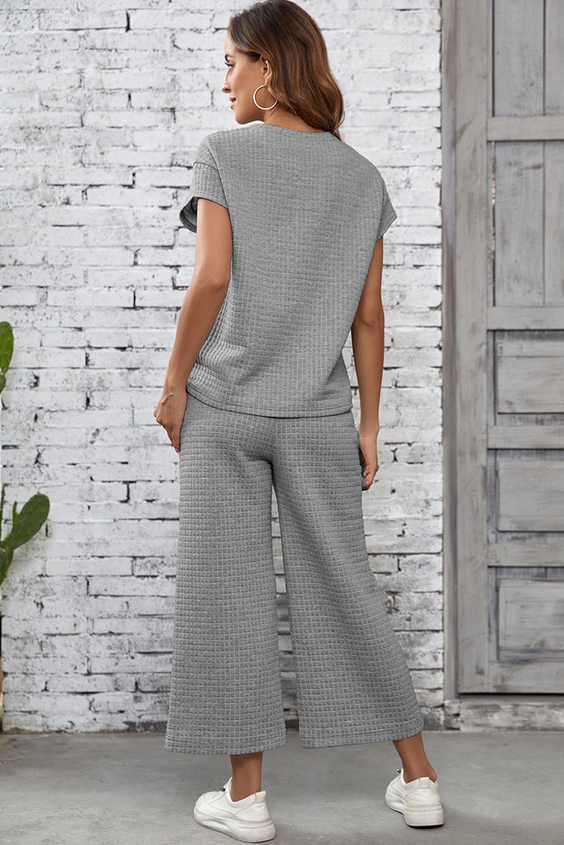 Textured Top and Wide-leg Pants Set