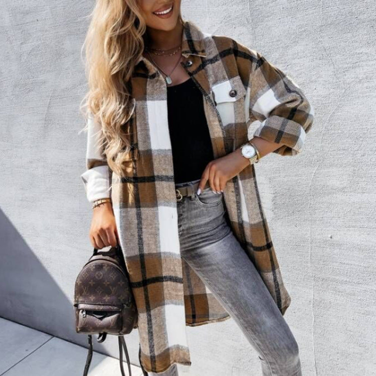 Mid Length Grid Shirt Coat